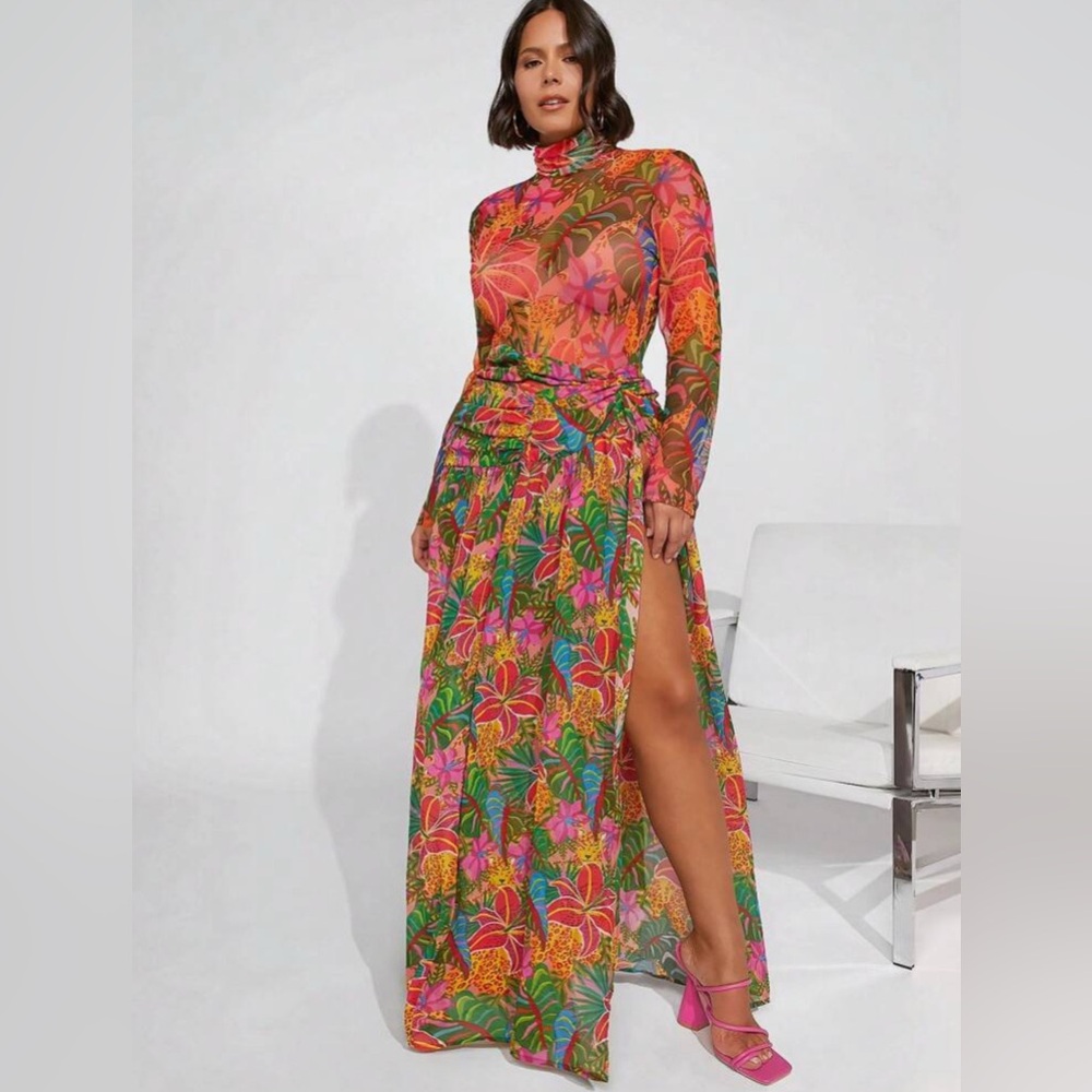 SHEIN Multicolor Floral Maxi Skirt Set Vacation